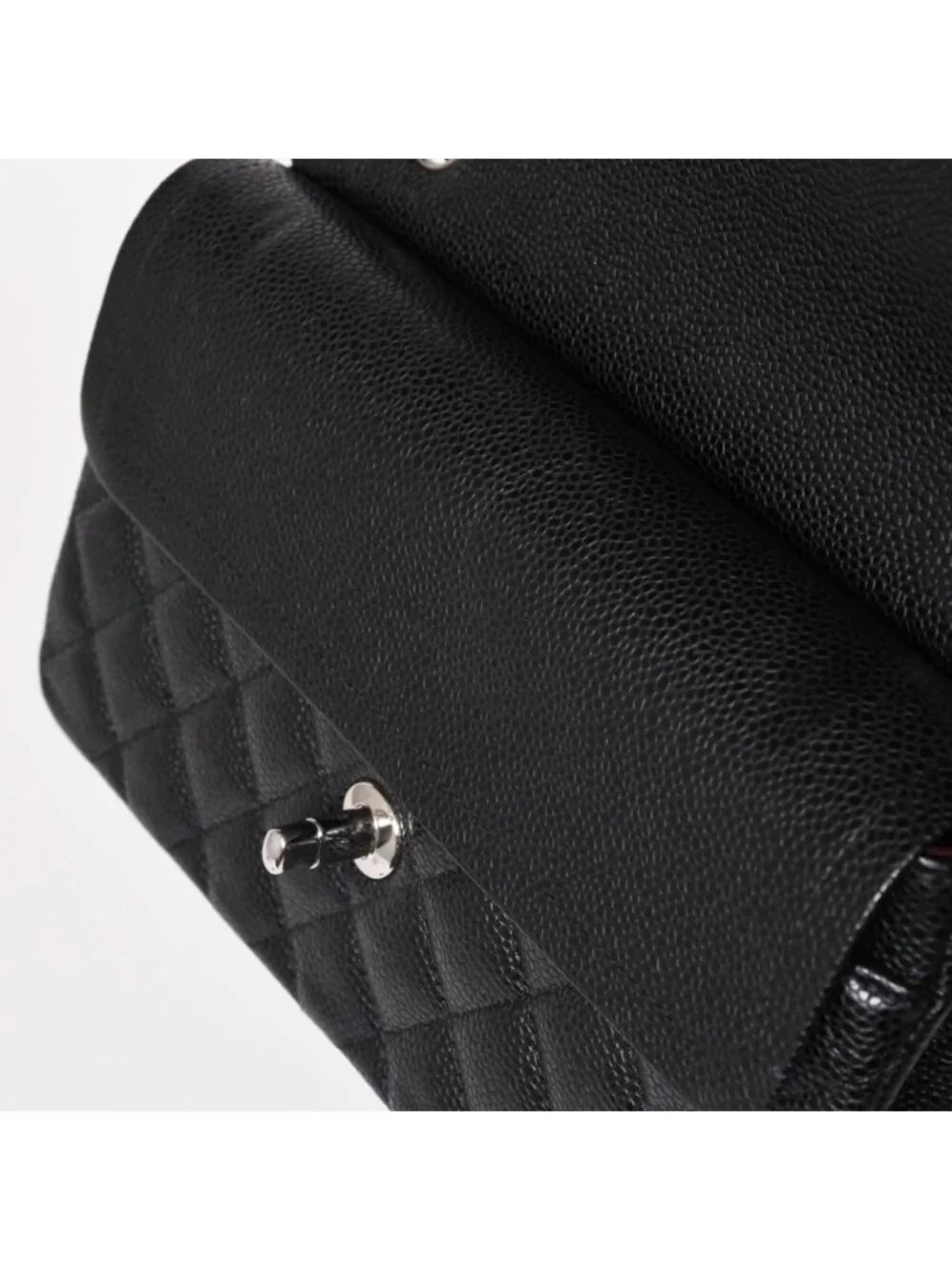 Chanel Quilted 23 Double Flap Chain Shoulder Bag Caviar Leather CC Logo Silver